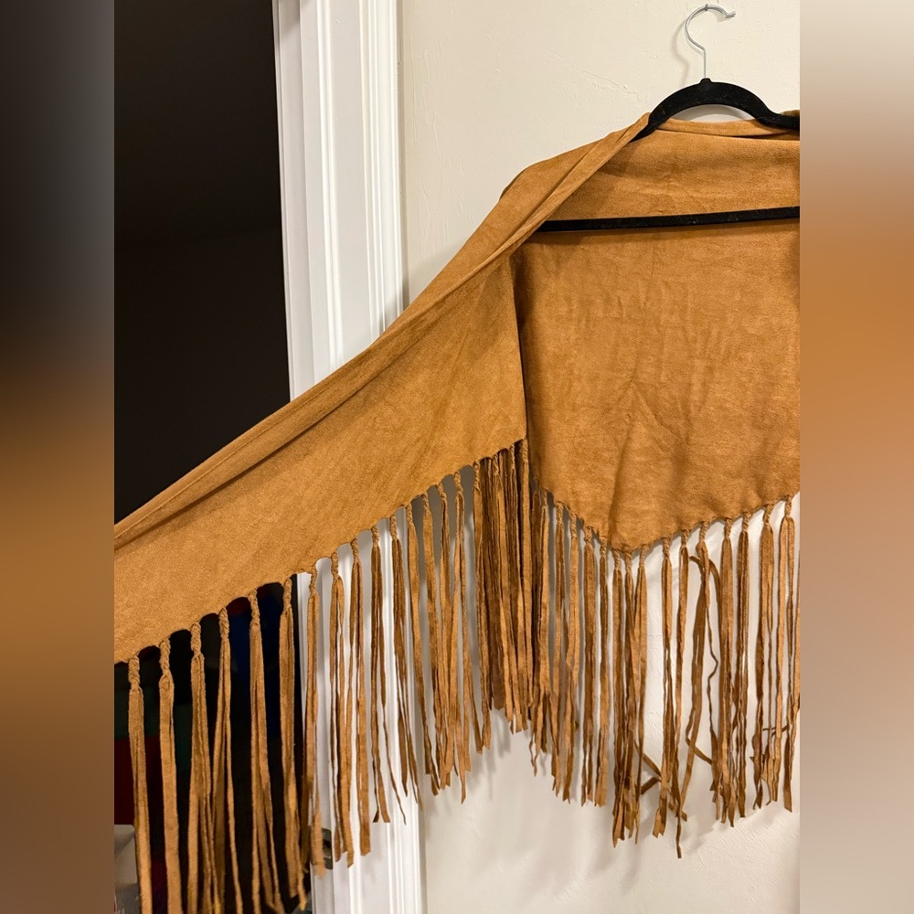Fringe Velvet Camel color women’s scarf fabric skirt shawl western - Picture 7 of 8